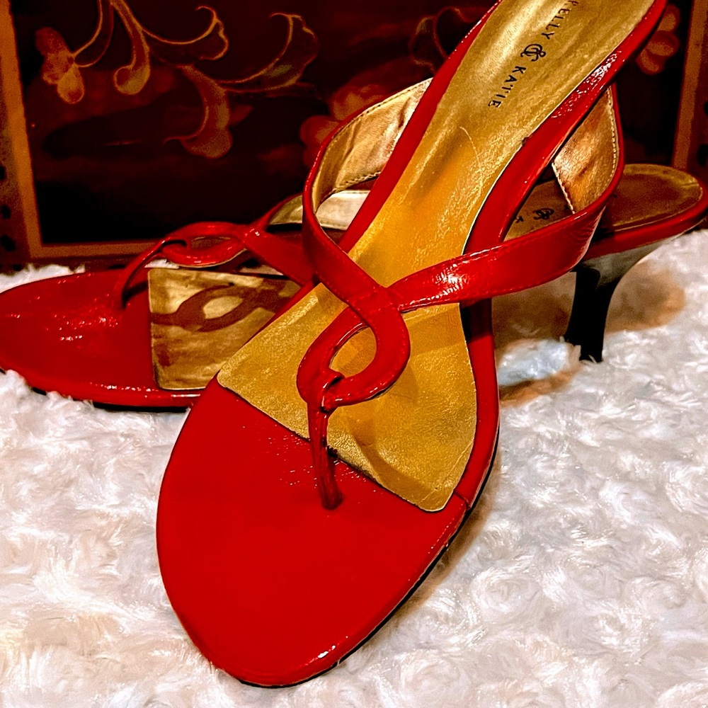 Sexy Fire Engine Red Patent Leather Kitten Heel Mule Sandals sz 10